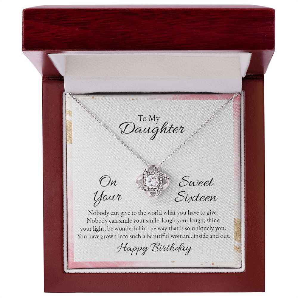 Daughter Your Gift to World Infinity Knot CZ Necklace Silver Tone Luxury Box